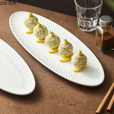 Prato Cerâmico Retangular Texturizado em Relevo Prato para Sushi Prato para Sobremesa Pratos para Peixe Restaurante Cozinha Molecular Louça Criativa