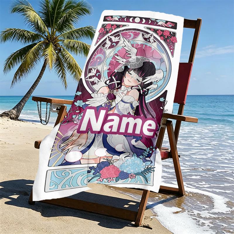 Custom Name Personalized Genshin Impact Print Beach Towel, for Trip Camping Beach Party Home Decor, Birthday Gift for Family & Friends