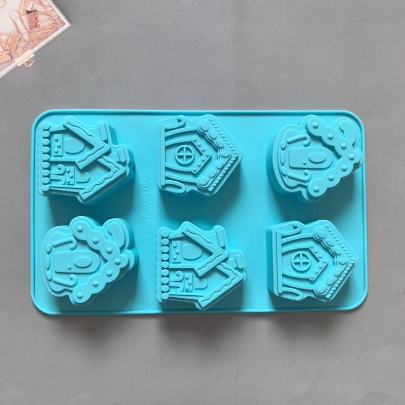 6-Cavity Christmas House Shaped Soap Candle Silicone Mold For Handmade Diy Wax Molds For Aromatherapy Soap