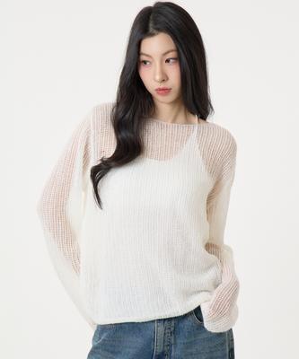 UNKNOWN PLANET Loose Fit See-Through Knit White