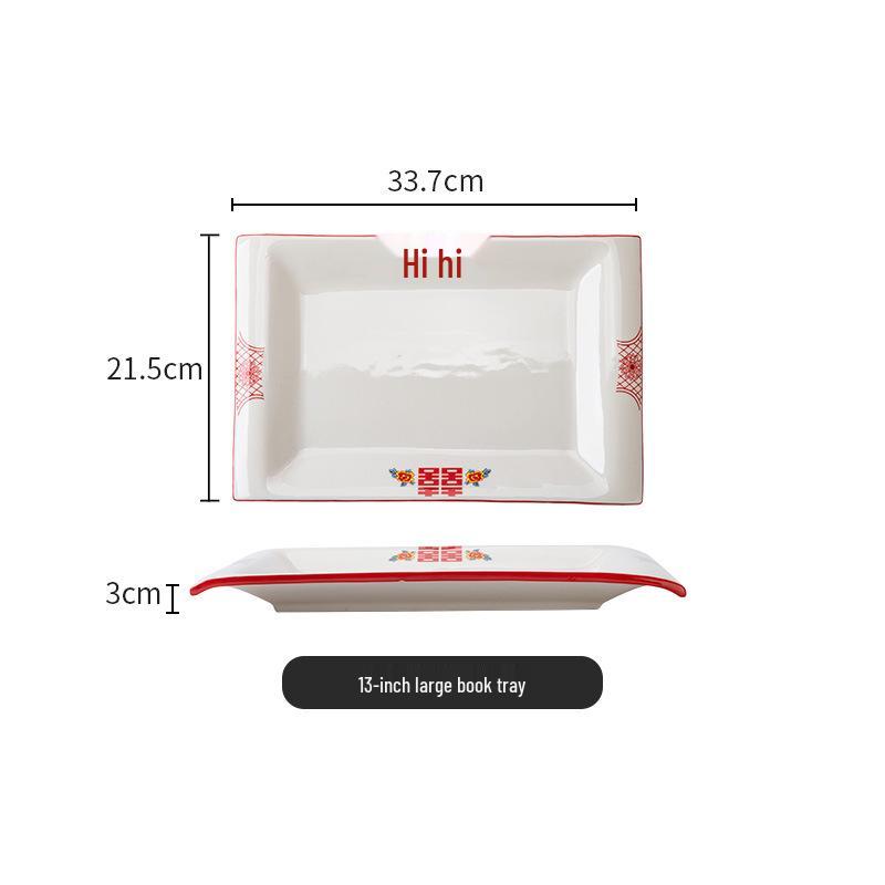 Set di Piatto Rotondo Rosso Ceramica Retrò Doppia Felicità - Piatto Basso, Piatto Piatto, Piatto per Hot Pot, Piatto per Carne, Piatto per Salsa e Piatto per Pesce per Tavola da Ristorante.