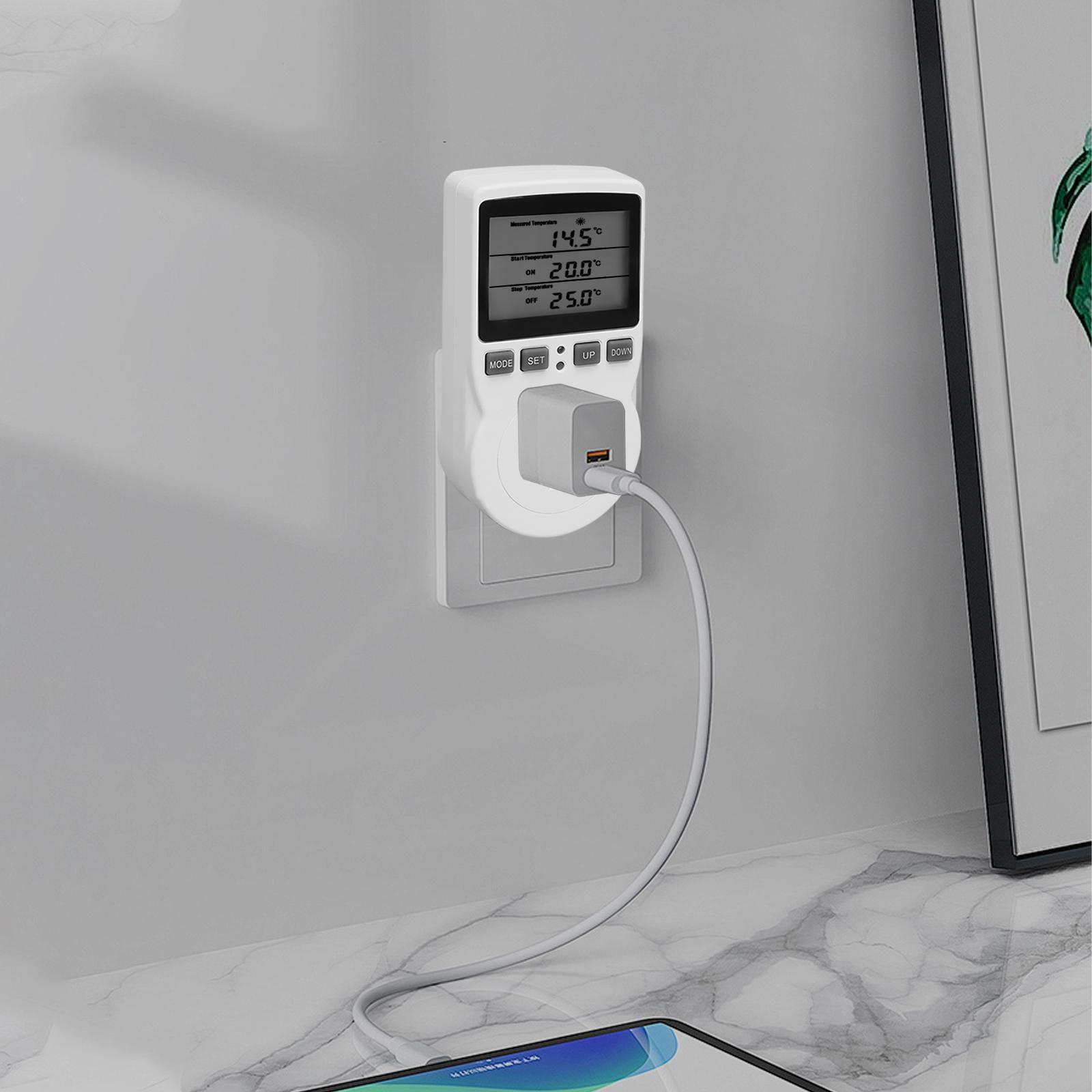 

110V Digital Thermostat Outlet Plug,Temperature Controller Socket Heating Cooling Screen Lock Protection/Memory Function US бежевий