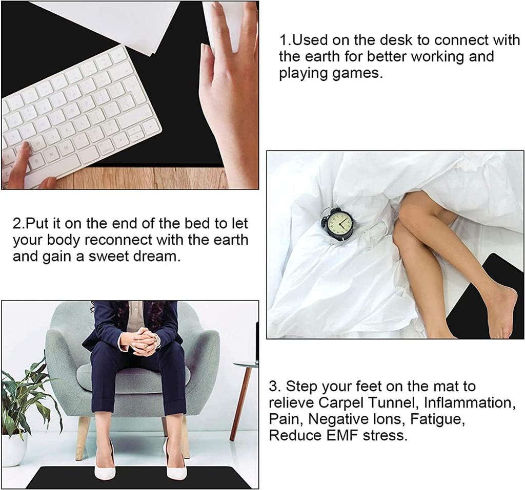 23.6" X 35.4" Grounding Mat Kit with 15ft Grounding Cord,Grounding Pad for Health Grounding Bed Mat for Foot Mat,Computer Mat, Sleep Mat, Pet Mat