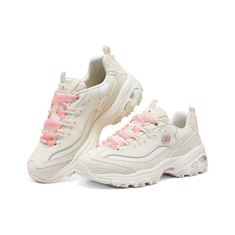 Skechers DLites 1.0 Schnürung Bär Mesh Leder Low-Top Dad Sneaker Damensneaker Rosa Weiß 896738-NTCL