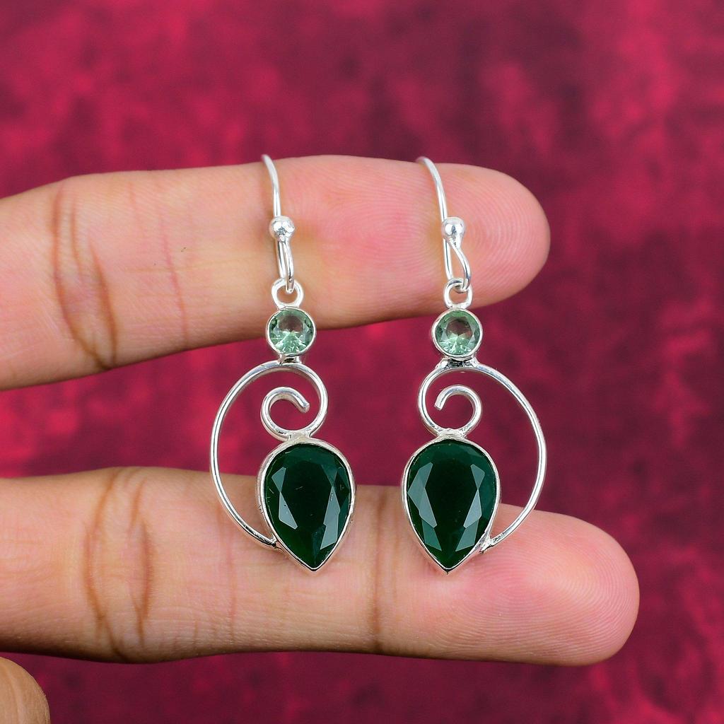 Green Onyx, Green Amethyst Earrings Gemstone Jewelry, 925 Solid Sterling Silver Handmade Earrings, Latest Design Jewelry