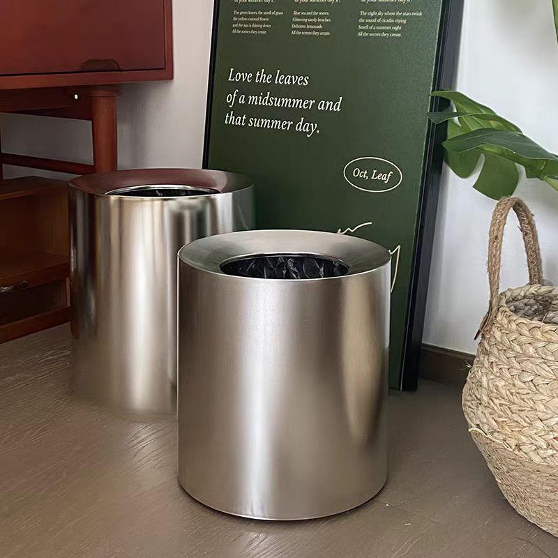 Electroplated Silver Wastebasket Premium Imitation Metal Bin Household Living Room Bedroom Office Rubbish Bin Industrial Style