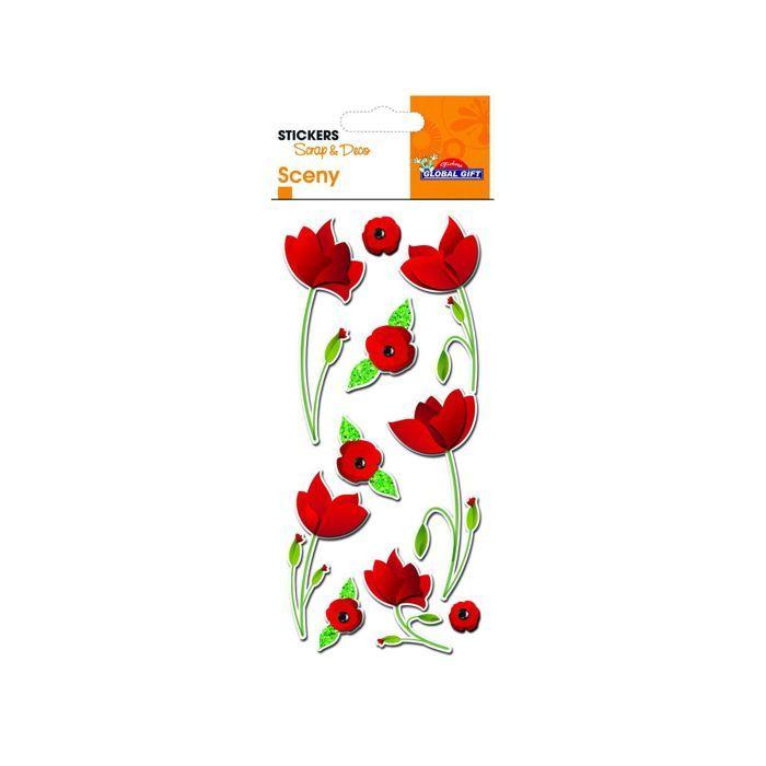 Autocollants En Relief À Paillettes - Fleurs Rouges