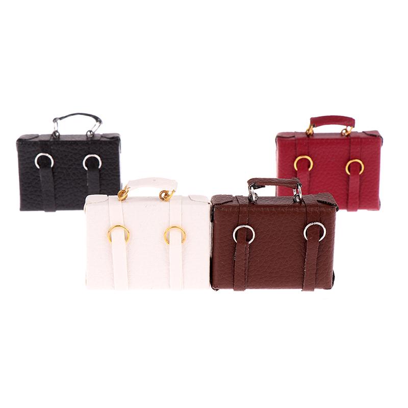 1Pcs 1:12 Scale Micro Dollhouse Miniature Retro Leather Box Briefcase Suitcase Model Toy Decoration For Doll House Accessories