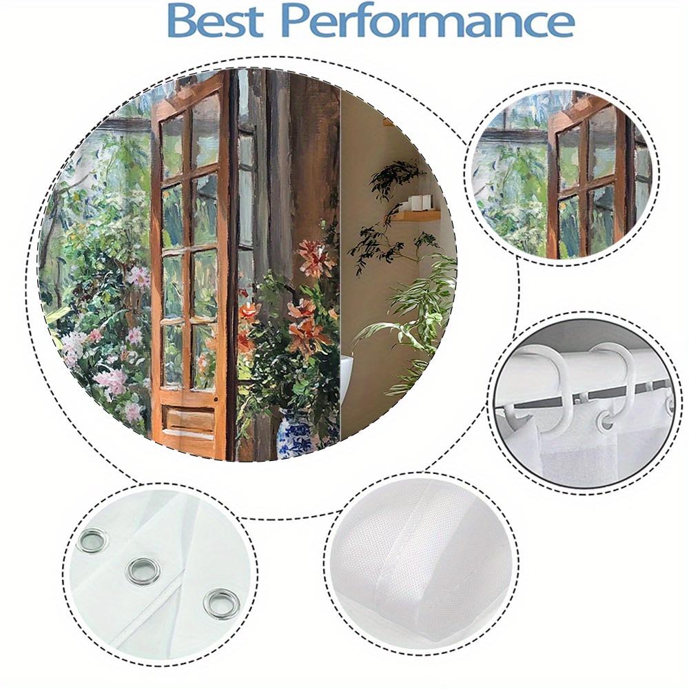 Rustic Garden Door Waterproof Shower Curtain for Bathroom Decor, Bringing Nature's Charm with Blooming Flowers and Lush Greenery