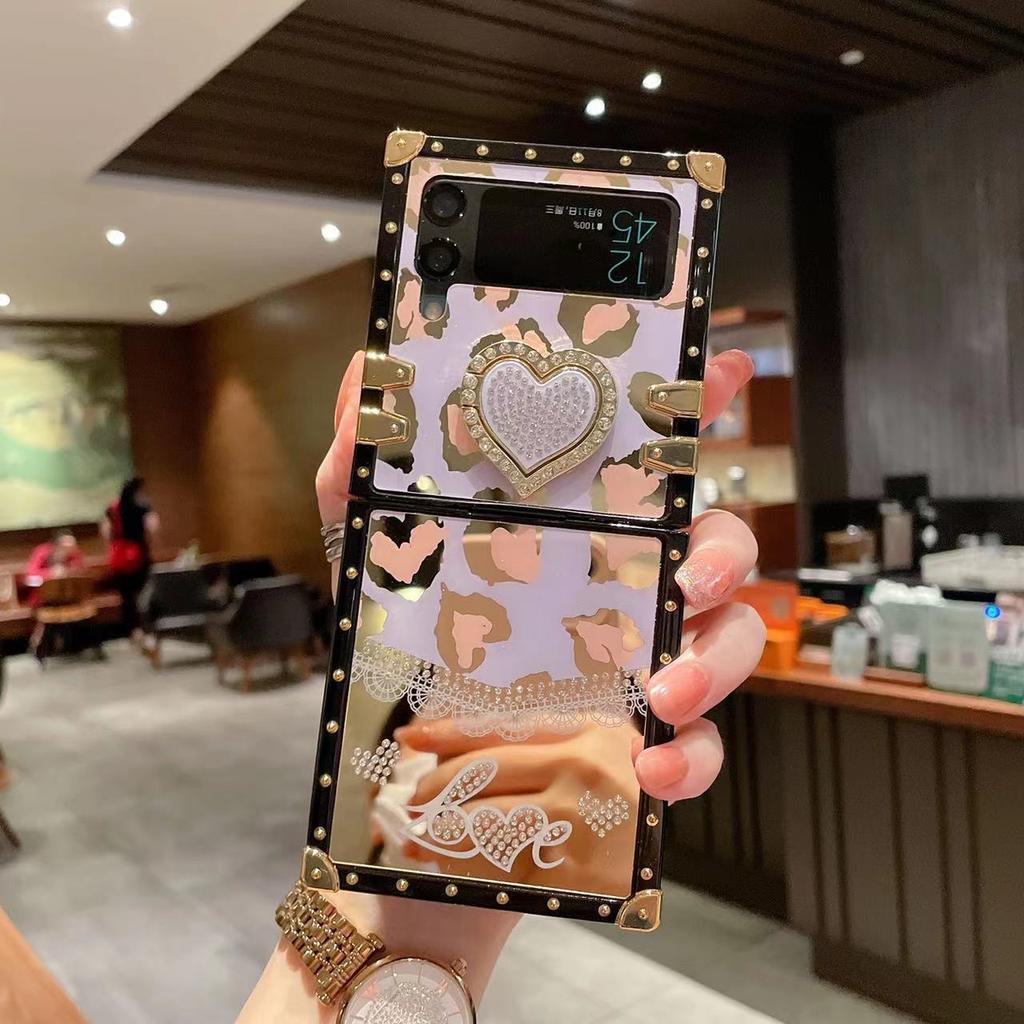 Suitable for Samsung Z Flip5 Electroplated Love Mobile Phone Case Galaxy Diamond Bracket Girl Heart Flip4 Protective Case