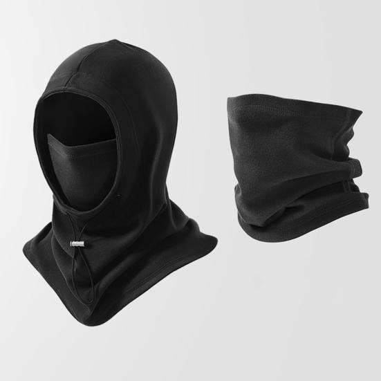 Riding Headgear Solid Color Adjustable Drawstring Windproof Winter Hat with Face Guard Elastic Fit Hat Cycling Accessory