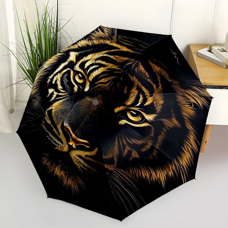 1pc Tiger Face Design Outdoor Umbrella - Automatic Opening/Closing, Portable 3-Fold Design, 8-Rib Iron Frame, Perfect Gift for Fans and Travelers.L013