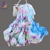 Light Green Silk Scarf Ladies Spring Fall Winter Floral Large Size Long Scarves Wraps Summer Beach Shawl Cover-ups