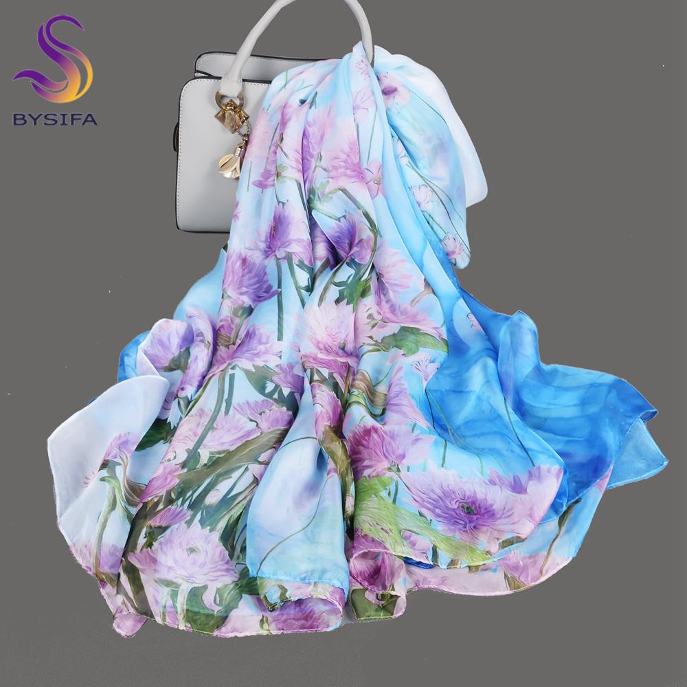 Light Green Silk Scarf Ladies Spring Fall Winter Floral Large Size Long Scarves Wraps Summer Beach Shawl Cover-ups
