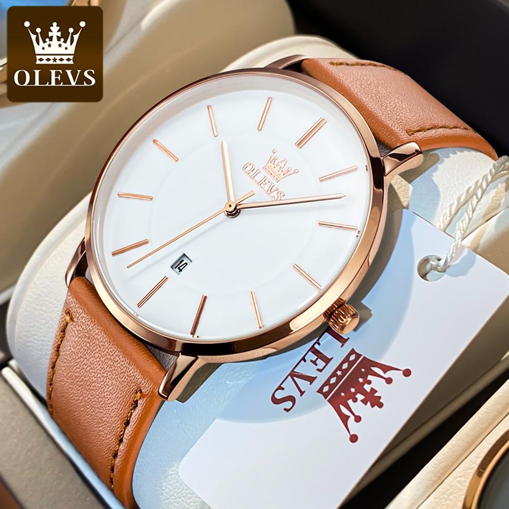 OLEVS 5869 Men's Watches Leather Strap Waterproof Auto Date Man Watch Fashion Simplicity Ultra Thin Quartz Wrist Watch for Men