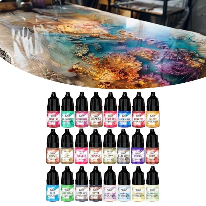 24 Bottles Ink Set Epoxy Resin Dye Jewelry Making Supplies Intense Pigment Colors Suitable for Crafting and Jewelry