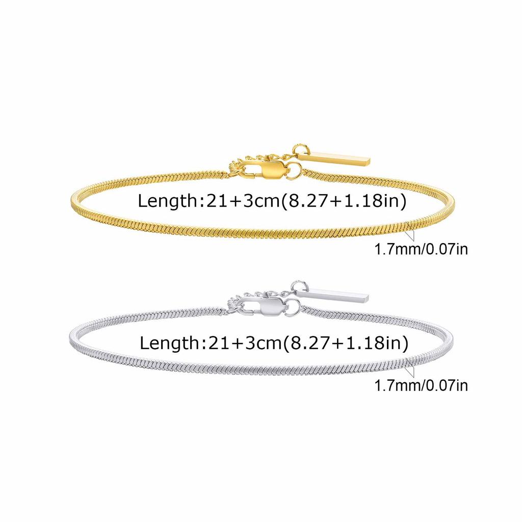 Vnox 2pcs/Set Cuban Figaro Rope Snake Chain Bracelet Set for Men Boys, Gold Black Silver Color Stainless Steel Wristband Jewelry