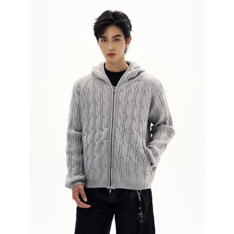 Kisko American Retro Three-Dimensional Twisted Pattern Heavyweight Thick Sweater for Men and Women, High-End Commuter Casual Hooded Jacket