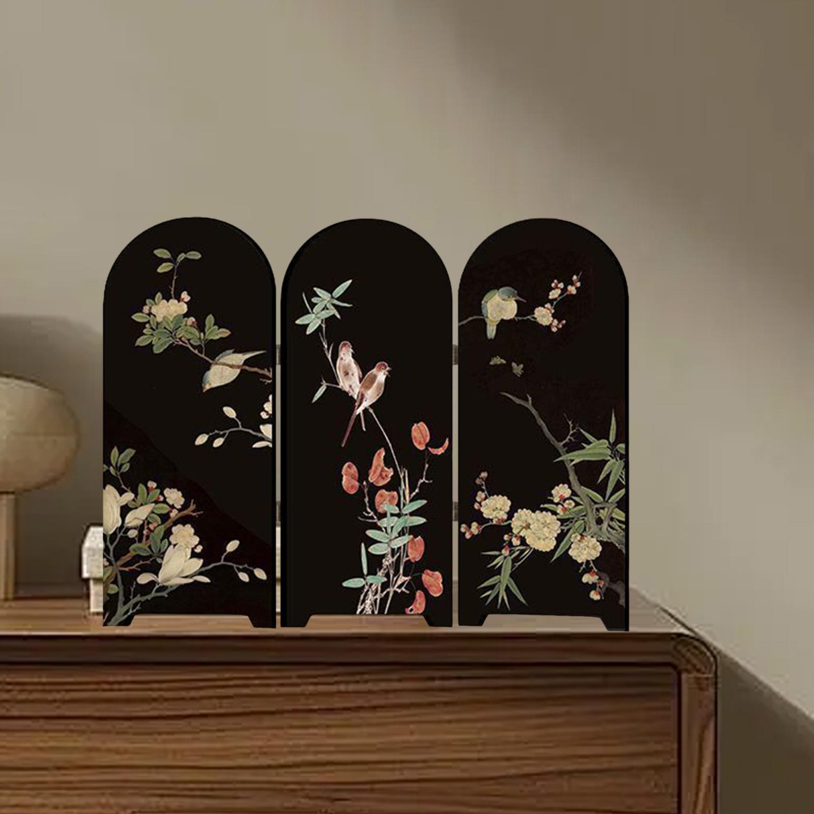 

Мини Настольный Складной Экран Декоративный Восточный Подарок Принт Птицы и Цветы для Прихожей Шкаф Столешница Спальня Полка Офис