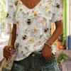 Floral Print V Neck T-shirt, Casual Short Sleeve Top For Spring & Summer, Women's Clothing
