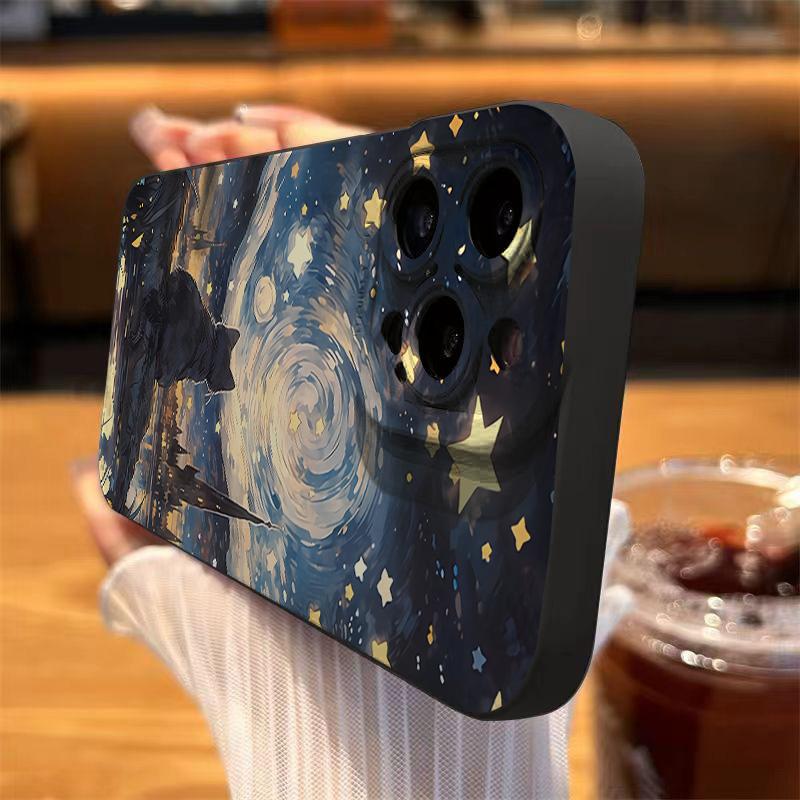 Starry Sky Cat Pattern Phone Case For iPhone 17 16 15 14 13 12 11 Pro Max 16 Plus 16E 17 Air Shockproof Soft TPU Silicone Cover