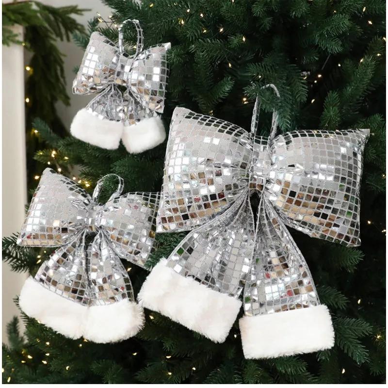 Christmas Tree Ornaments Mirror Bow Elegant Holiday Hanging Decor Hotel Window Display Festive Decoration Christmas Decorations