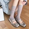 Slouch Socks Ballet Bow Mid Calf Lace Women Thin Hollow Out Summer Breathable Soft Socks for School Date and Fitness