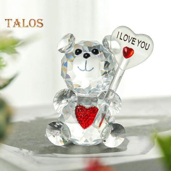 Figura de oso transparente, regalo de San Valentín, adorno de oso de cristal sintético con texto "Te amo", estatua de oso coleccionable de mesa para regalo de boda, fiesta de cumpleaños