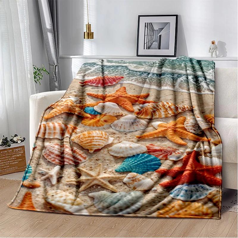 3D Starfish Beach Shell Sea Star Sand Blanket,Soft Throw Blanket for Home Bedroom Bed Sofa Picnic Travel Office Cover Kids Gift