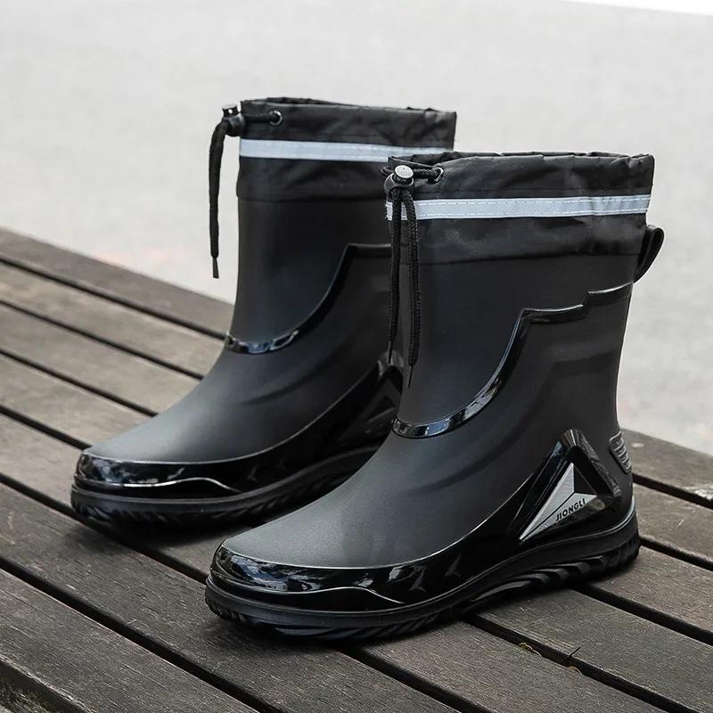 Men Waterproof Anti Slip Rain Boots Rubber Outdoor Fishing Warm Winter Shoes