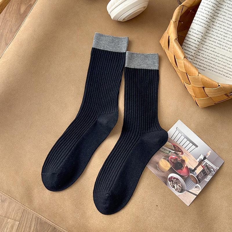 Spring and Autumn Cotton Women's Color-Plaid Round-Tip Leisure Stockings Without Bones Anti-Spillage Sports Socks