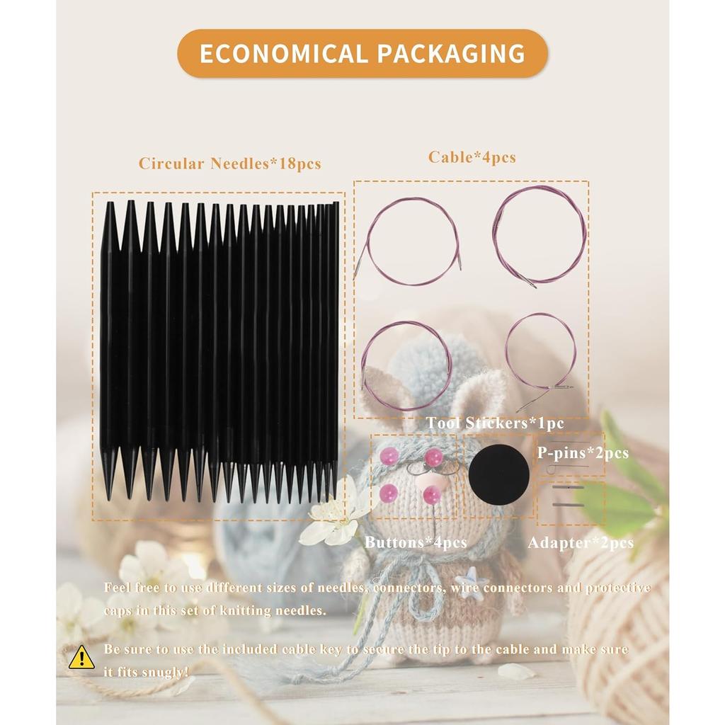 Interchangeable Circular Knitting Needle Set, 9 Pairs OfCircular Knitting Needle Set, 3 To 8mm Metal Knitting Needles Set with Ergonomic Handles