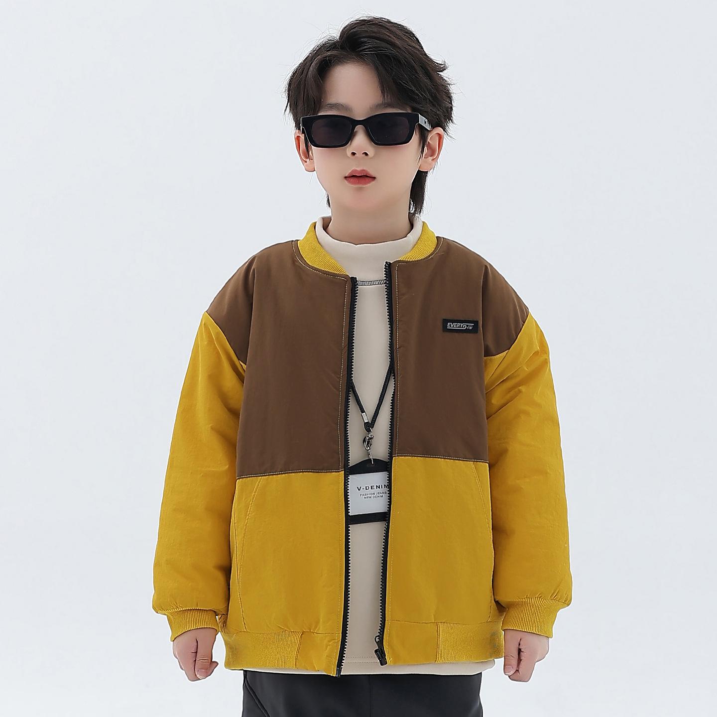 

Boys Winter Cotton Jacket 2025: Stylish Long Sleeve Outdoor Cardigan for Kids, Warm Patchwork Coat for Medium & Large Children. 160