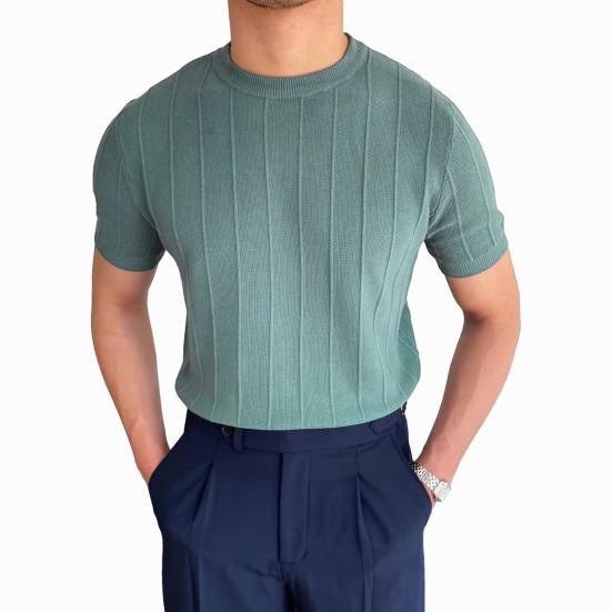Men Summer T-shirt Round Neck Short Sleeves Solid Color Slim Fit Elastic Pullover Casual Mid Length Straight Men Fitness Sport Gym Top