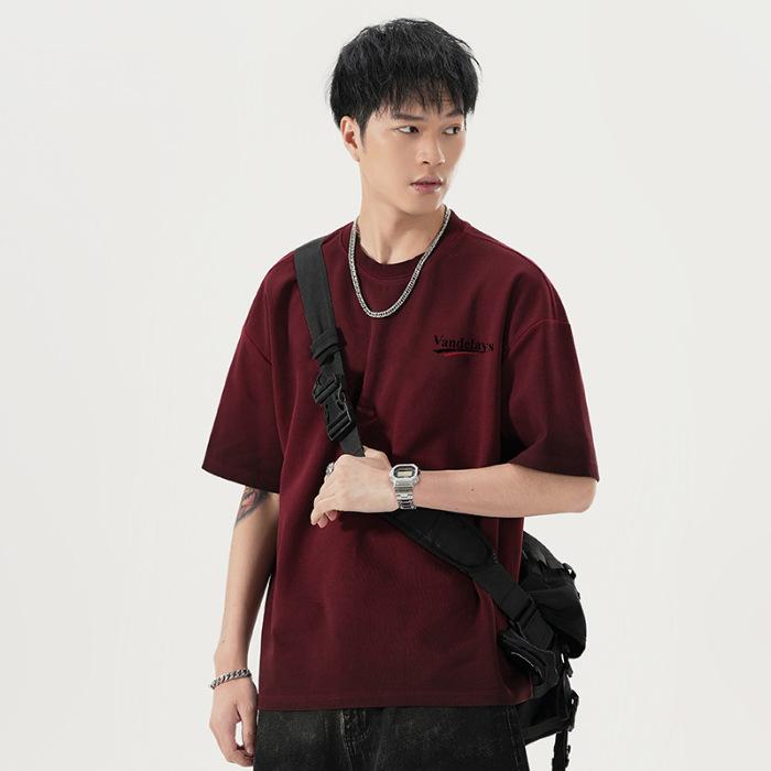 Round Neck T-shirt American Heavyweight 300g Loose Printed Top Summer Casual Short-sleeved Men