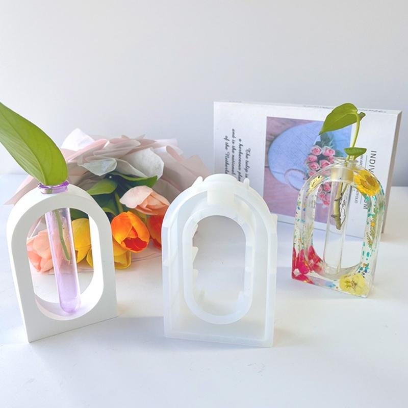 Hydroponic Mould Flowerpot Vase Epoxy Resin Crystal Glue Molds Round Square Heart Test Tube Flower Breeding Silicone