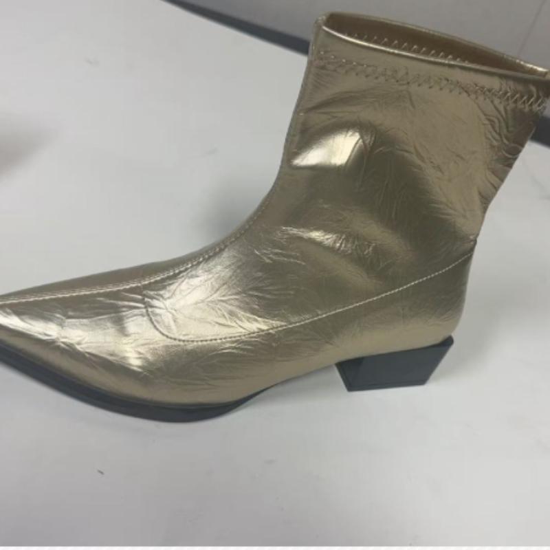 Fashion Women's Square Heel Boots Autumn and Winter 2025 French Pointy Rain Boots Solid Color Retro High-heeled Booties Zapatos Mujer