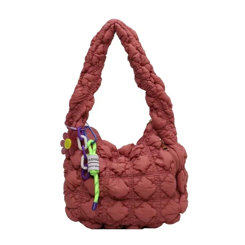 Hobo axelväska med dragkedja mångsidig modeväska enkel pendelformad crossbody-väska mjuk bomull monokrom