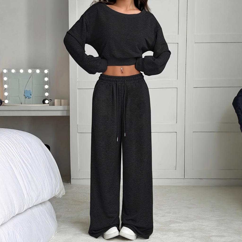 Modisches Damen Off-Shoulder Tailliertes Lässiges Sweatshirt-Set
