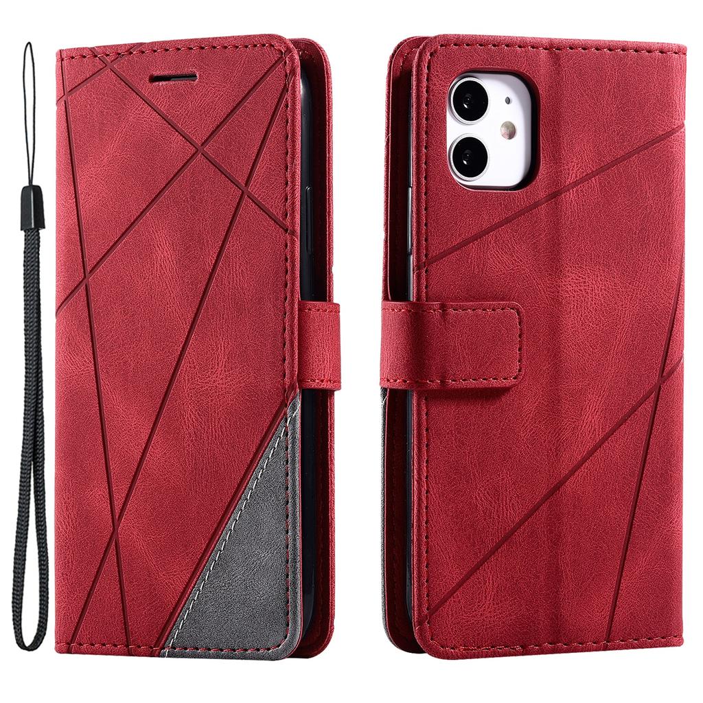 Kožené pouzdro pro iPhone 11 s popruhem, na dotek příjemné prošívání, peněženkový kryt na telefon