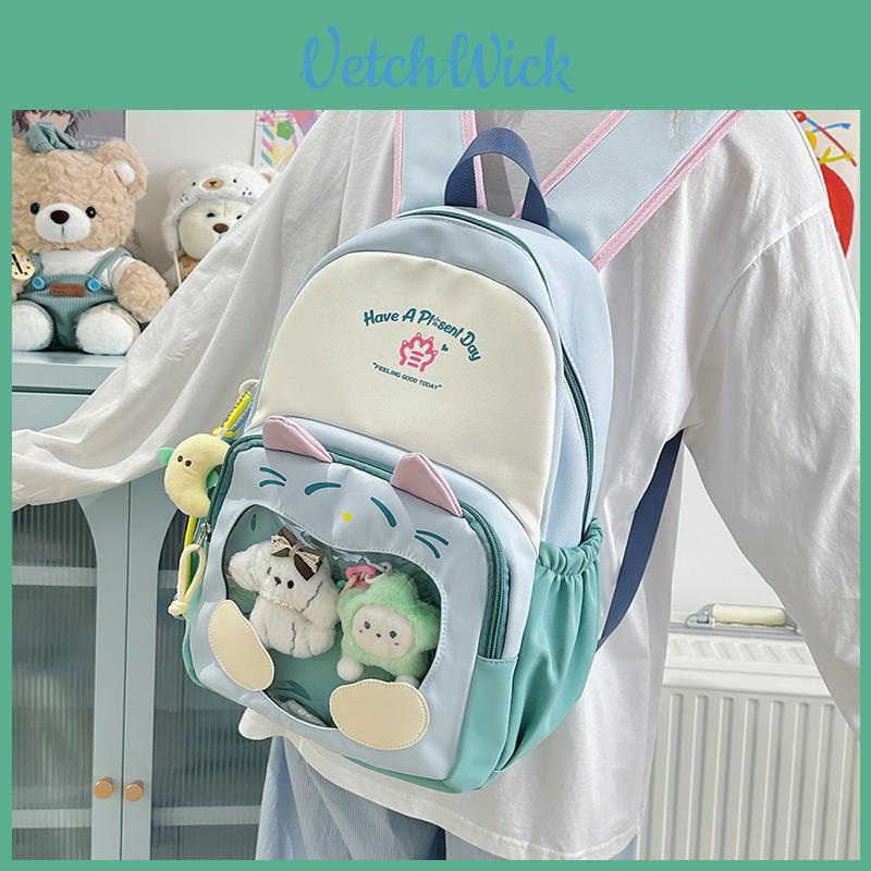 Cat Pattern Itabag Nylon Student Backpack With Clear Design And Padded Straps For Middle School Students