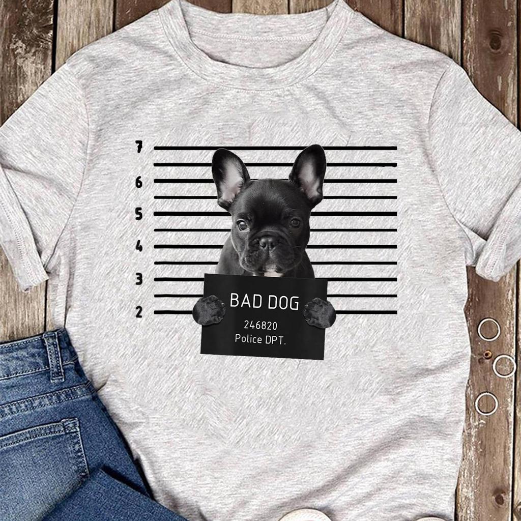 French Bulldog Bad Dog Mugshot T-Shirt: Frenchie Mom/Dad Gift