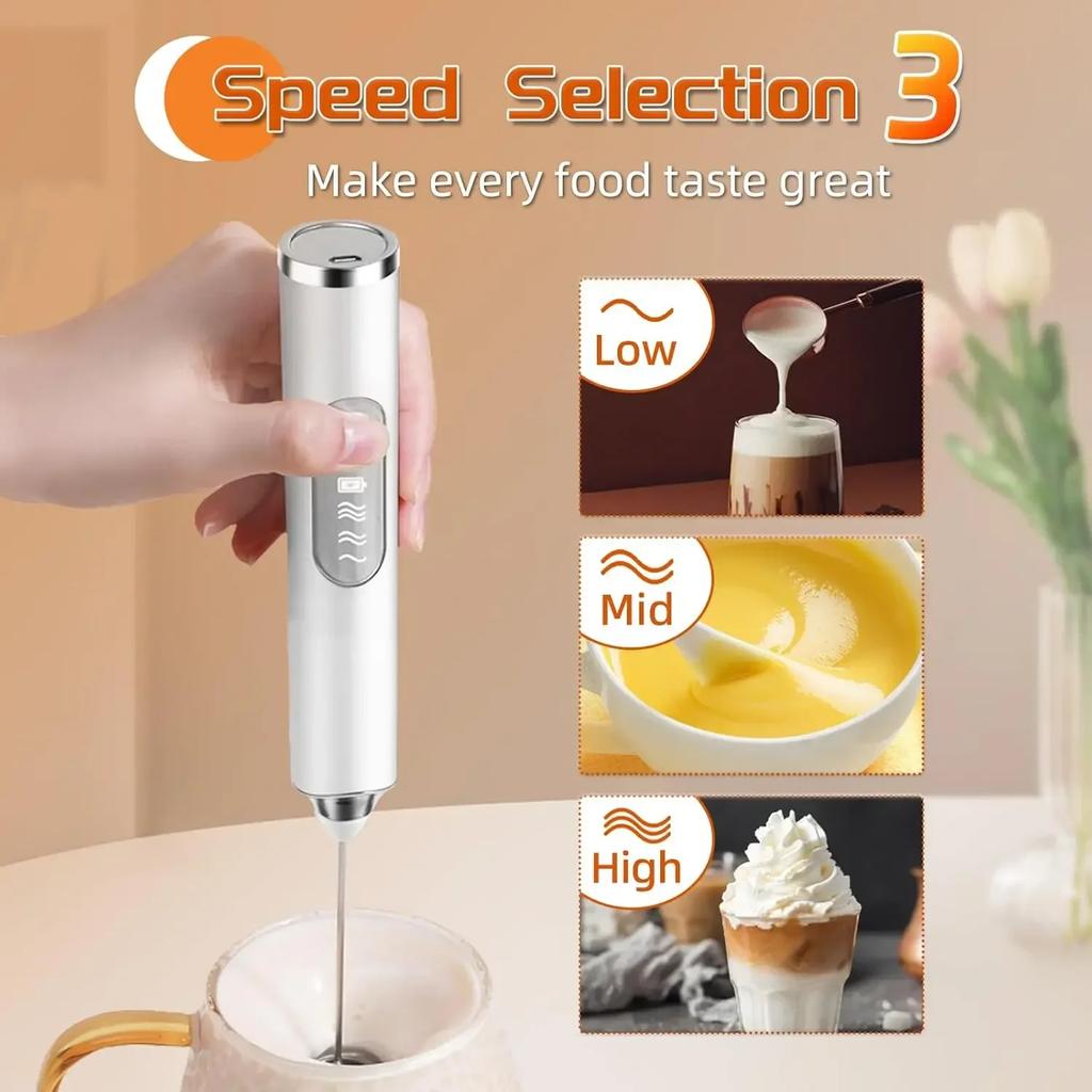 Wiederaufladbarer Milchaufschäumer - 3-stufiger elektrischer Hand-Kaffeemixer Eierschläger Schneebesen Schäumendes Rühren für Latte, Cappuccino, Sahne