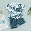 Infant Boy Summer Clothes Suits Beach Style Tree Print Short Sleeve Crew Neck T-Shirts and Elastic Waist Shorts 2Pcs Set