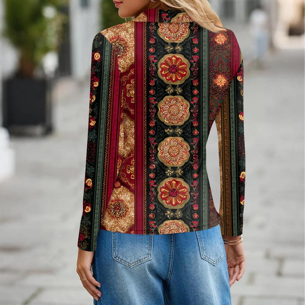 Women's Fashion Casual Lapel Short Long Sleeve Print Shirt Women's Button Up Tops