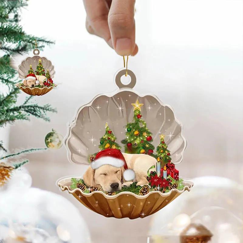 Cute Christmas Puppy Dog Shell Hanging Ornaments Xmas Tree Hanging Pendants Happy New Year 2024 Merry Christmas Decor For Home