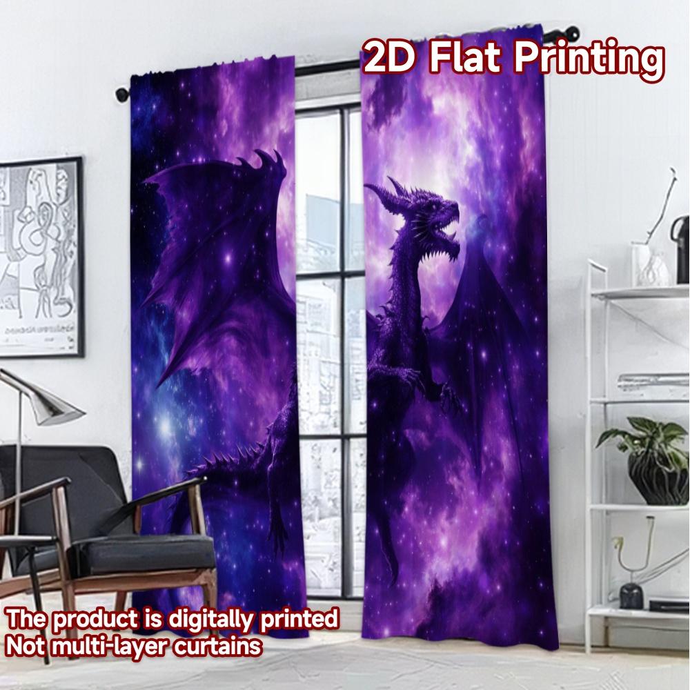 2D FLAT PRINTING 2pcs Curtains (Without Rod) Majestic Purple Dragon Popular Curtains&Window Treatment Polyester Curtains