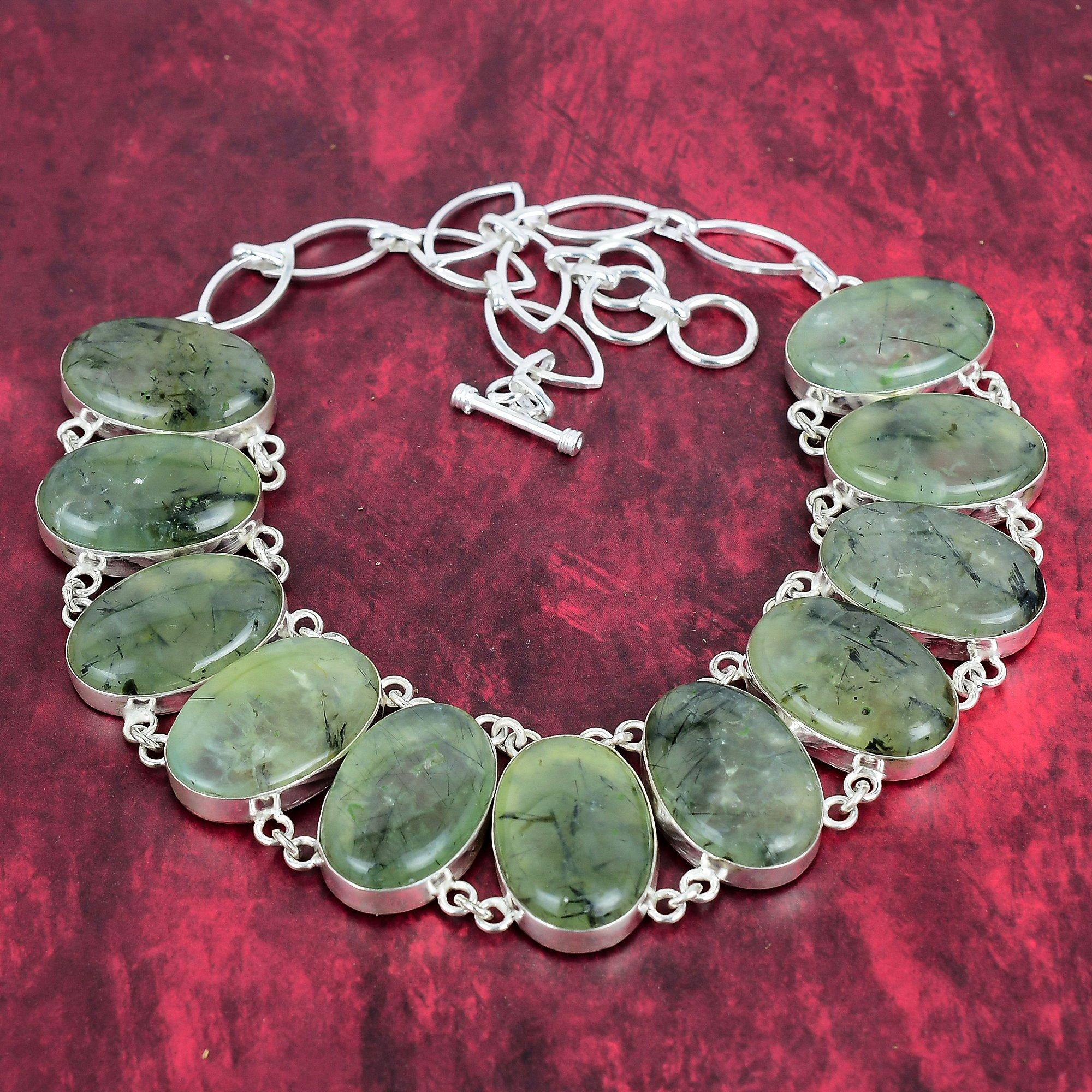 

Ожерелье из пренита, ювелирные изделия из драгоценных камней, ожерелье из стерлингового серебра 925 пробы, регулируемая цепочка ручной работы, подарок для жены, ювелирные изделия Adjustable with 18 inches зелёный