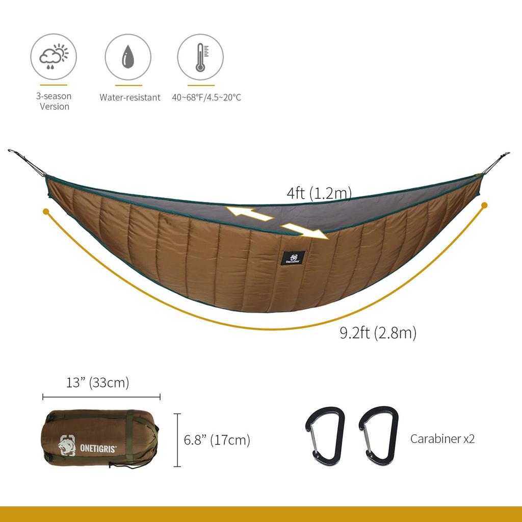 OneTigris Hideout Hammock Underquilt atașat la hamac de călătorie ușoară de camping cu sac de depozitare (Maro)