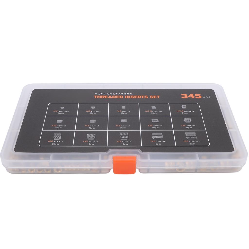 345PCS Set Threaded Inserts M2 M2.5 M3 M5 M6 Brass Female Thread Nuts Inserts with Box for 3D Printi